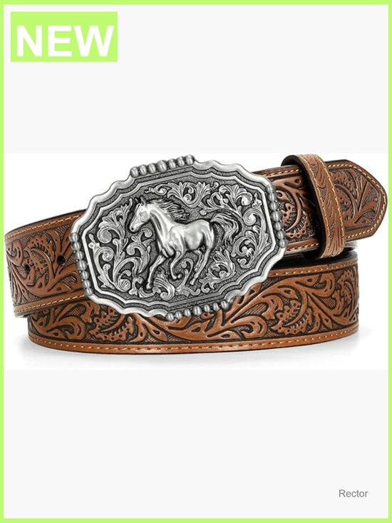 Cowboy Western Belt Embossed Floral Leather Belt with Removable Buckle for Jeans main image 7